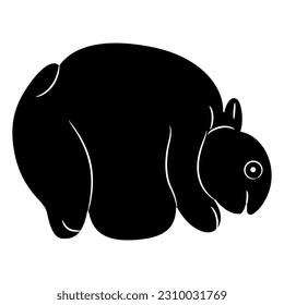 Stylized rabbit. Native American ethnic animal design of Maya Indians. Black and white negative silhouette.