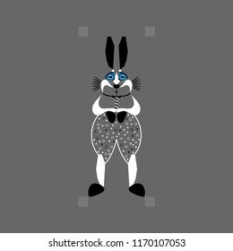 Stylized rabbit in shorts with a bow tie.