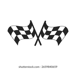 Bandeiras de corrida estilizadas cruzadas com um efeito ondulado simbolizando a velocidade dos temas de corrida e a vitória perfeita para banners ou projetos automotivos