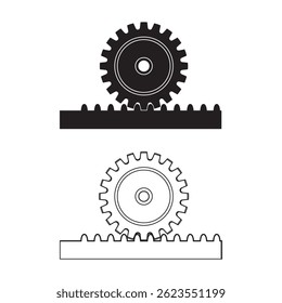 Stylized rack and pinion gear vector in outline and solid format. Ideal for mechanical diagrams, automation concepts, and engineering infographics.
