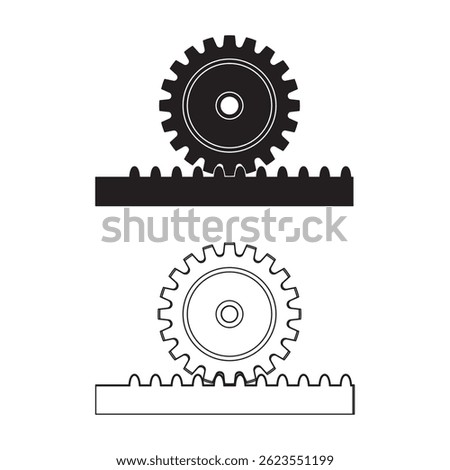 Stylized rack and pinion gear vector in outline and solid format. Ideal for mechanical diagrams, automation concepts, and engineering infographics.