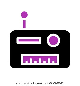 A stylized radio icon in black and purple tone
