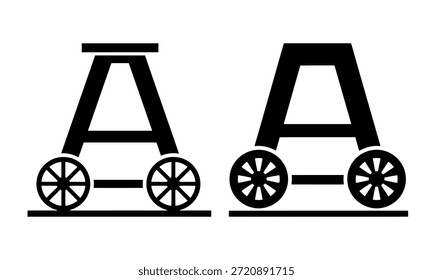 Carrinhos de vagão ferroviário estilizado com design de quadro geométrico A, ícone de silhueta industrial de vetor minimalista do carrinho