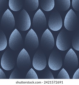 La Lluvia Estilizada Desciende El Fondo Del Abstracto Azul Del Vector De Tendencia Sin Margen. Ilustración de arte frío de medio tono para impresión textil. Resumen Idílico Repetitivo Infinito Papel de escritorio Textura de trabajo de punto