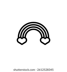 Stylized rainbow icon featuring hearts at each end, presented as a simple line drawing, ideal for web design or graphic elements.