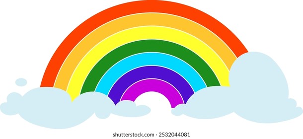 Stilisierter Regenbogen in Wolken. Kinderliches buntes Symbol