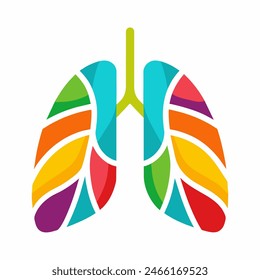 A stylized rainbowcolored lungs symbol against a white background