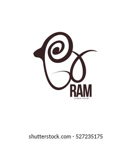 Stylized ram, sheep, lamb outline graphic logo template, vector illustration on white background. Back view black and white sheep, lamb, ram body outline for business, farm, wool products logo design