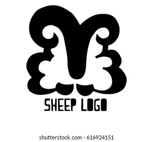 Stylized ram, sheep, lamb outline graphic logo template, vector illustration on white background.