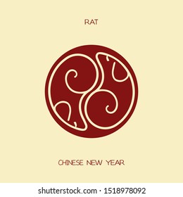 stylized rat or mouse icon in traditional yin yang circle for chinese year of the rat, new year 2020 logo, vector flat illustration for christmas and new year cards, flyers and banners design