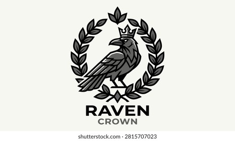 Stylized raven with a crown surrounded by laurel leaves, symbolizing power and nobility