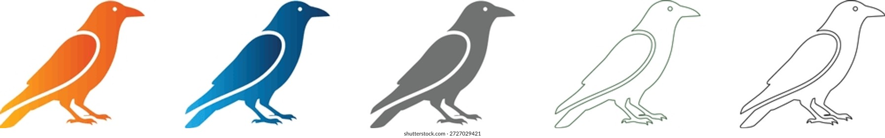 Un cuervo estilizado, representado como un ícono plano en Arte vectorial negro sólido, aislado sobre un fondo blanco. Parte de un conjunto de iconos cohesivo.