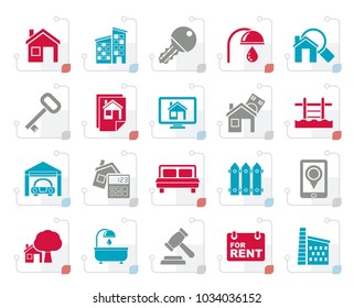 Stylized Real Estate business Icons - Vector Icon Set