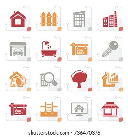 Stylized Real Estate Icons - Vector Icon Set