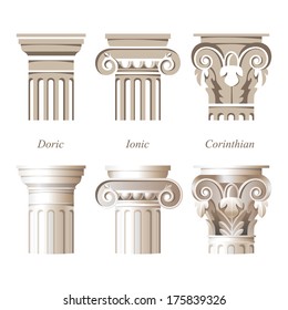stylized and realistic columns in different styles - ionic, doric, corinthian - for your architectural designs