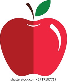 Manzana roja estilizada con una hoja verde y sombreado sutil en un blanco limpio