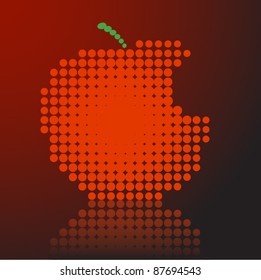 Stylized red apple made of dots (circles), vector