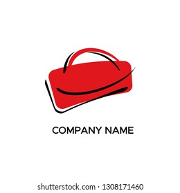 Stylized red bag on a white background. Logo for women's handbags store