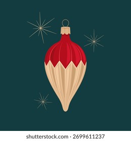 Ornamento de Natal estilizado vermelho e bege em forma de gota. Ótimo para banners e convites de férias.