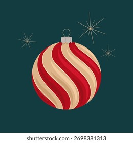Stylized red and beige striped round Christmas ornament. Great for banners and holiday invitations.