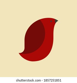 Stylized red bird on cream background. Mid-century modern or Danish modern inspired in simple muted colors. 