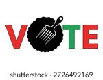 Stylized red black and green vote text with afro pick graphic supporting african american community voting rights flat vector illustration