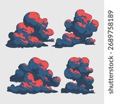 Stylized red and blue smoke clouds vector collection