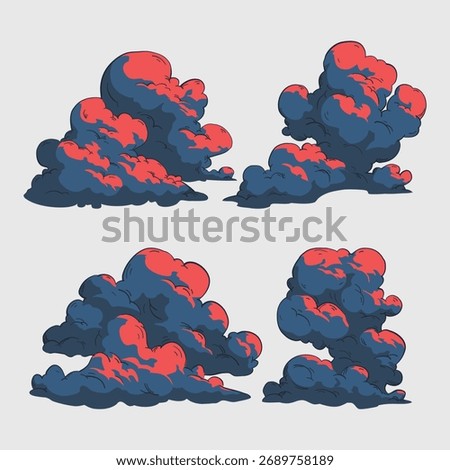 Stylized red and blue smoke clouds vector collection