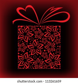 stylized red box with a bow of beautiful flowers