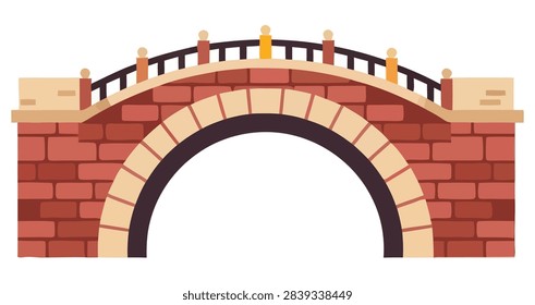 Stylized Red Brick Arch Bridge Illustration