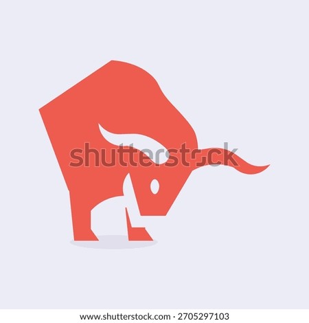 Stylized Red Bull Charging Forward on White Background animal aggressive