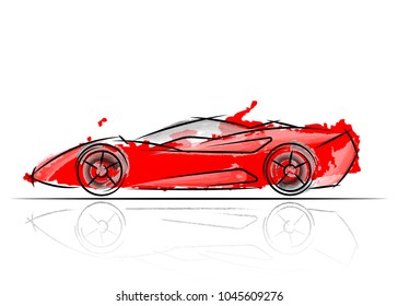stylized red car design , vector illustration watercolor style a sketch drawing