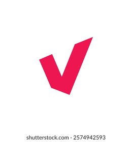 A stylized red checkmark or tick mark, a symbol commonly used to indicate completion, approval, or correctness.