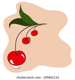 Stylized red cherries, vector background