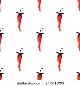 Stylized red chili pepper isolated on a white background. Vector seamless pattern. Vegetables pattern. Flat design for textile, wrapping paper, wallpaper.