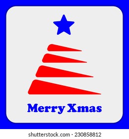 Stylized red Christmas tree with a blue star in the blue border