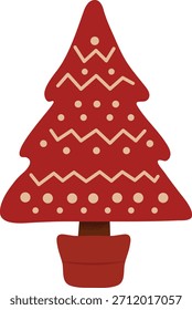Stylized red Christmas tree with white zigzag patterns and a modern geometric shape. Great for minimalist winter-themed designs.