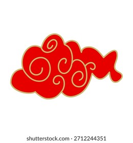 Stylized red cloud with golden outline, swirling pattern. Asian inspired design element, auspicious symbol, festive, decorative, isolated on white. Clean, modern, vector illustration.
