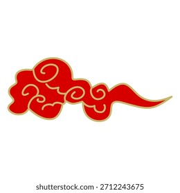 Ilustración de nube roja estilizada con contorno dorado, aislado en blanco. Diseño de inspiración asiática, sencillo y elegante. Símbolo de buena fortuna, suerte y prosperidad.