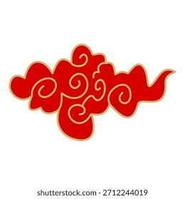 Ilustración estilizada de nube roja con contorno dorado. Diseño inspirado en Asia. Elemento decorativo, símbolo de la buena fortuna, prosperidad. Aislado en blanco. Elegante, simple, vibrante.