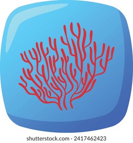 Stylized red coral in blue water. Marine life, ocean flora illustration. Sea ecosystem, underwater plant vector illustration.