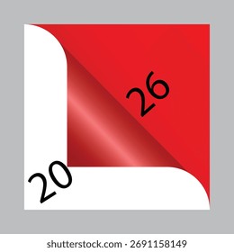 Casca de canto vermelho estilizado com números 20 e 26