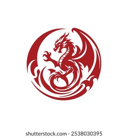 Stylized red Dragon logo or icon on White Background - Snake dragon logo vector editable.