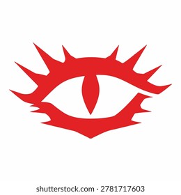 A stylized red eye with sharp, spiky edges, representing vigilance or a watchful presence.