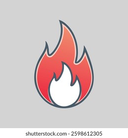 Stylized red flame outlined in black on a gray backdrop