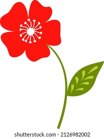 Stylized red flower highlighted on a white background. Vector flower in cartoon style.Vector illustration for greetings, weddings, flower design.