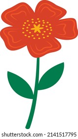 Stylized red flower highlighted on a white background. Vector flower in cartoon style.Vector illustration for greetings, weddings, flower design.