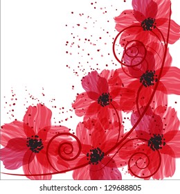 Stylized red flowers. Abstract floral background.