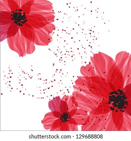 Stylized red flowers. Abstract floral background.
