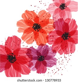 Stylized red flowers. Abstract floral background.